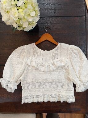 Anthropologie Coquette Lace Ruffle Cropped Puff Sleeve Blouse | Whimsigoth XS